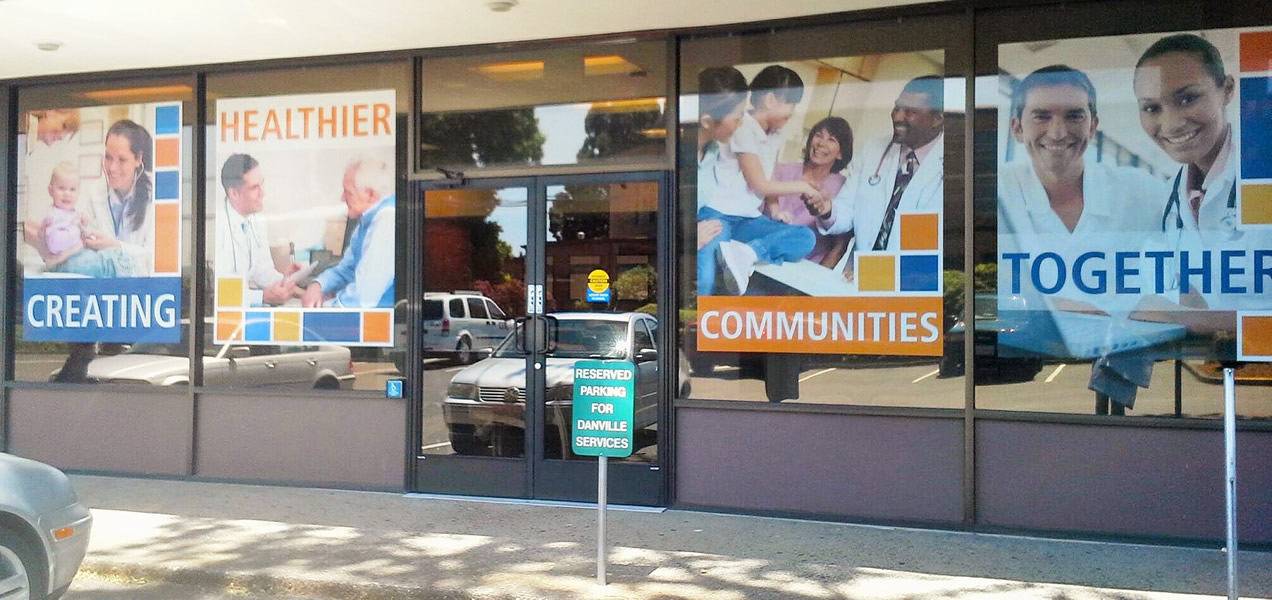 Posters and signs in commercial windows